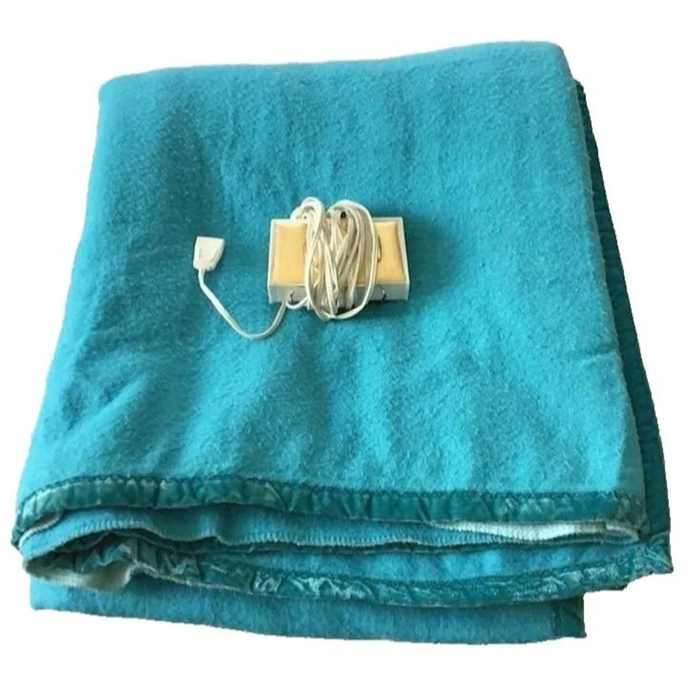 Style Home Automatic Electric Blanket Teal Velvet Trim 79 x 88 Full Queen Vtg